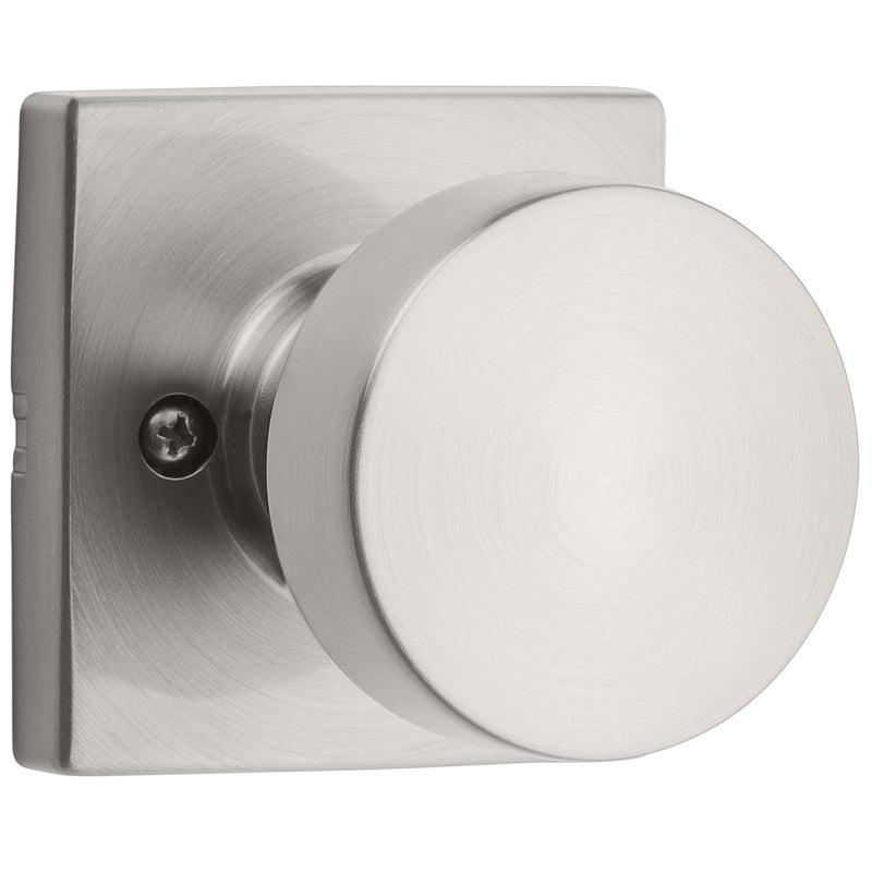 Kwikset Pismo Dummy Door Knob, Single Sided Handle for Closets, French Double Doors, and Pantry, Satin Nickel Non-Turning Interior Push/Pull Door Knob, with Microban Protection, Square Rose - Image 1